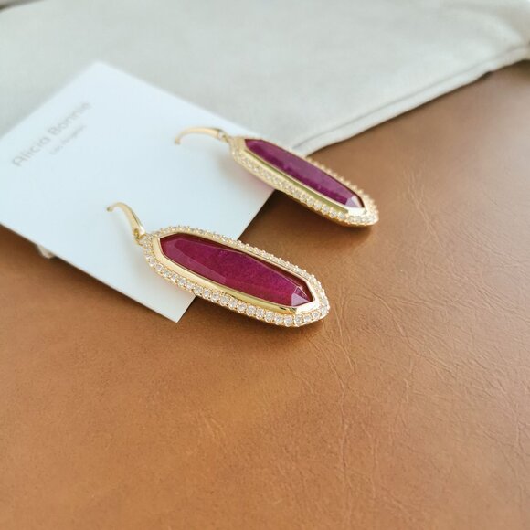 Alicia Bonnie Abigail Gold Red Agate Earrings Trendy Jewelry - Picture 3 of 4